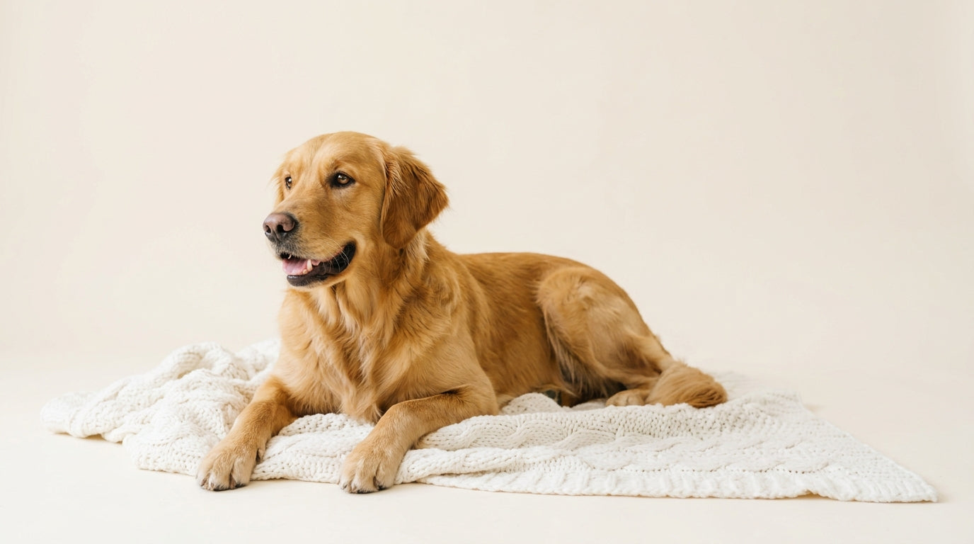 Golden retriever waiting for gift