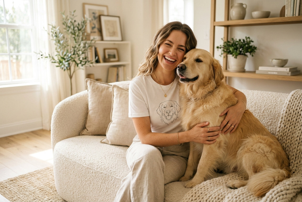 Personalisiertes Bio-Baumwolle T-Shirt mit Golden Retriever Haustier-Porträt