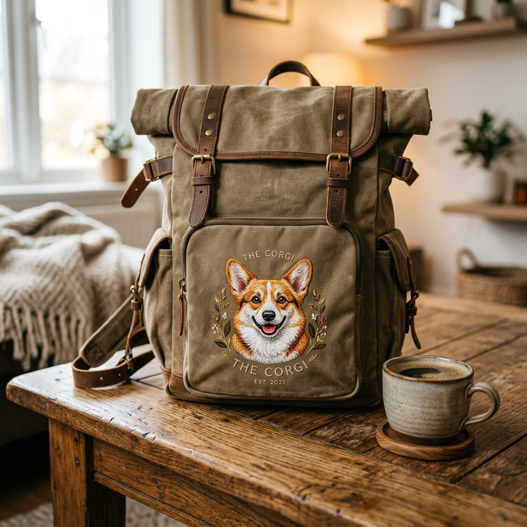 Kundenbewertung - Vintage Rucksack mit Corgi-Stickerei